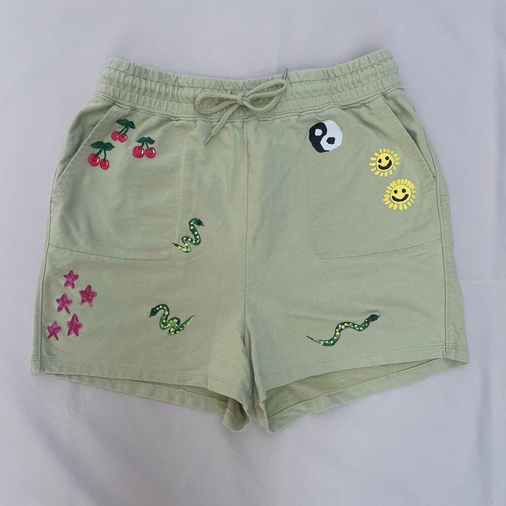 Urban Outfitters Coney Island Picnic Doodle Knit Hippie Shorts Green XL